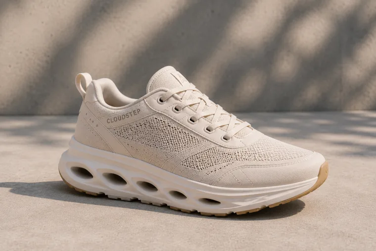 Reference product photo: a cream CLOUDSTEP sneaker on concrete