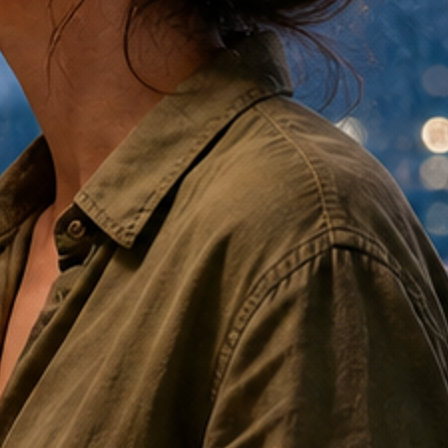 A shoulder of woven cloth enlarged by high-quality bicubic resampling, the weave and stitching smeared into soft tone