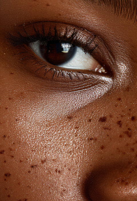 A 16K upscale of a portrait, showing lash and skin-pore detail