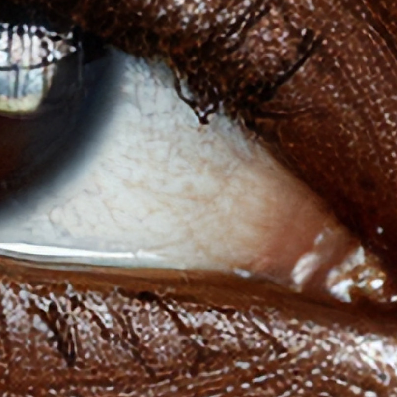 The corresponding native 808 pixel lower-right sclera crop from the 8K RTX VSR output